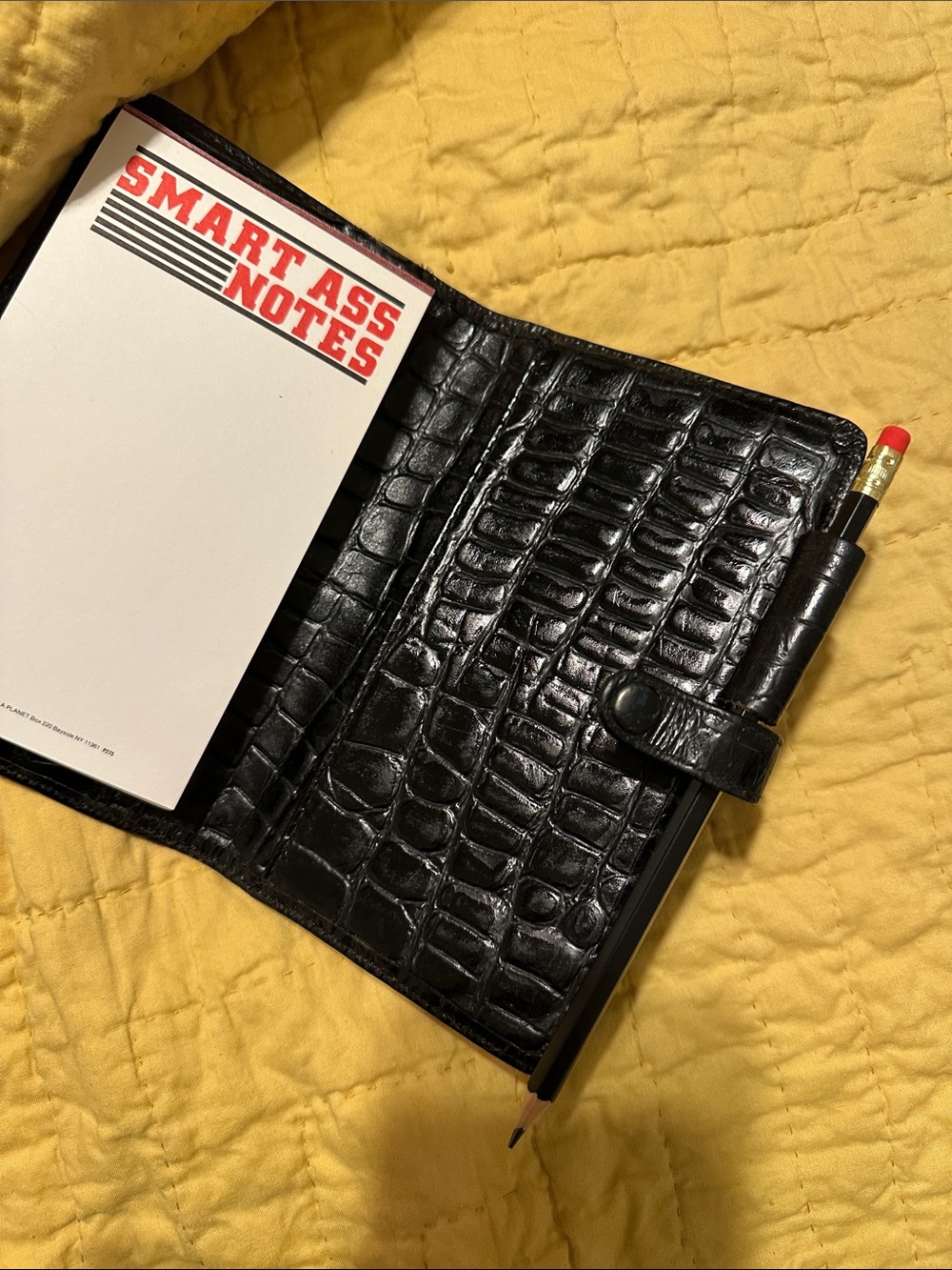 Black Croc-Embossed Leather Journal with Pen Loop